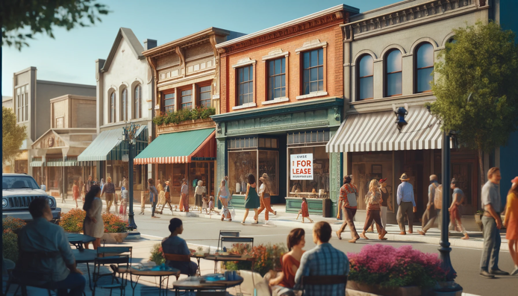lively downtown with a vacant space